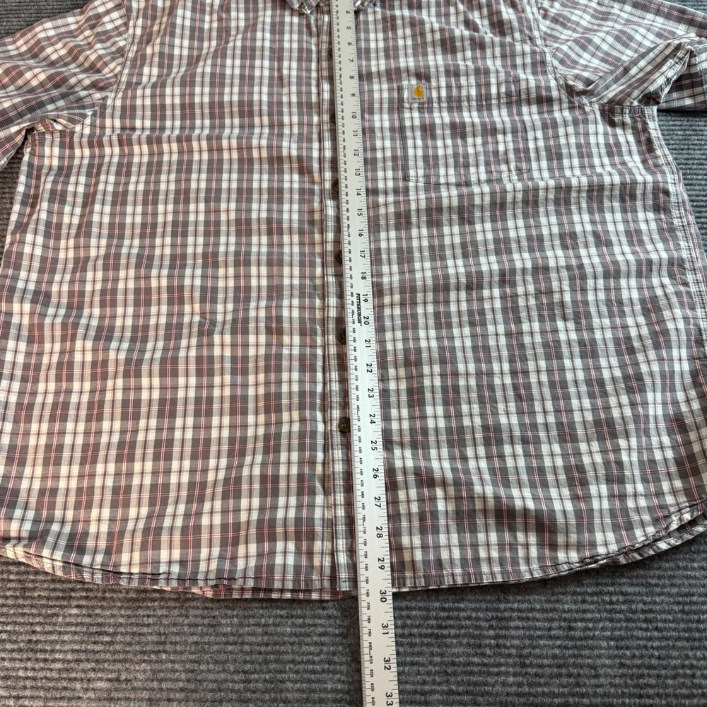 Carhartt Mens Relaxed Fit Plaid Short‎ Sleeve Button Down Shirt Grey Red 2XL - Picture 6 of 9